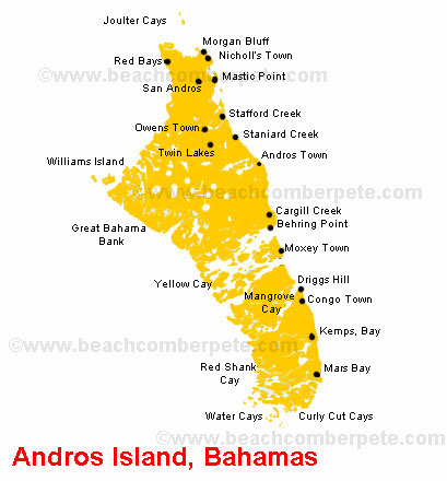 Map of Andros Island Bahamas