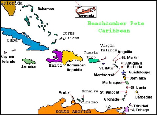 Caribbean Map -Beachcomber Pete Travel1