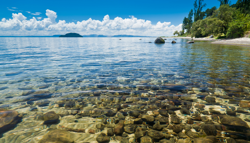 Crystal clear water of Lake Taupo in the North Island of New Zealand