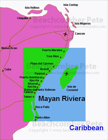 Map of Mayan Riviera, Mexico