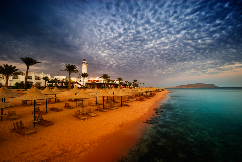Sunset and turquoise ocean in Sharm el Sheikh, Egypt
