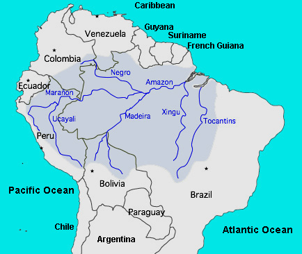 amazon river map countries